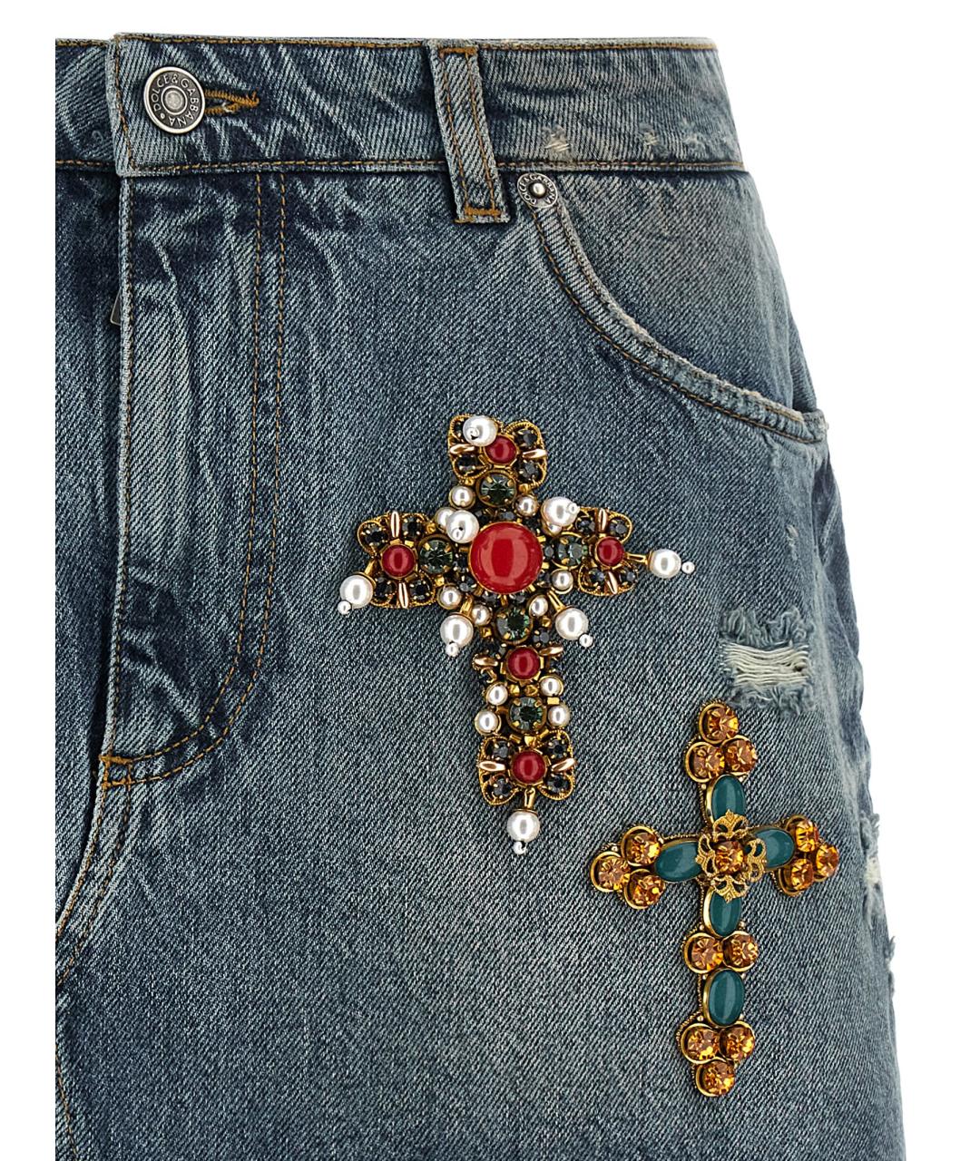 DOLCE&GABBANA Голубая хлопковая юбка мини, фото 3