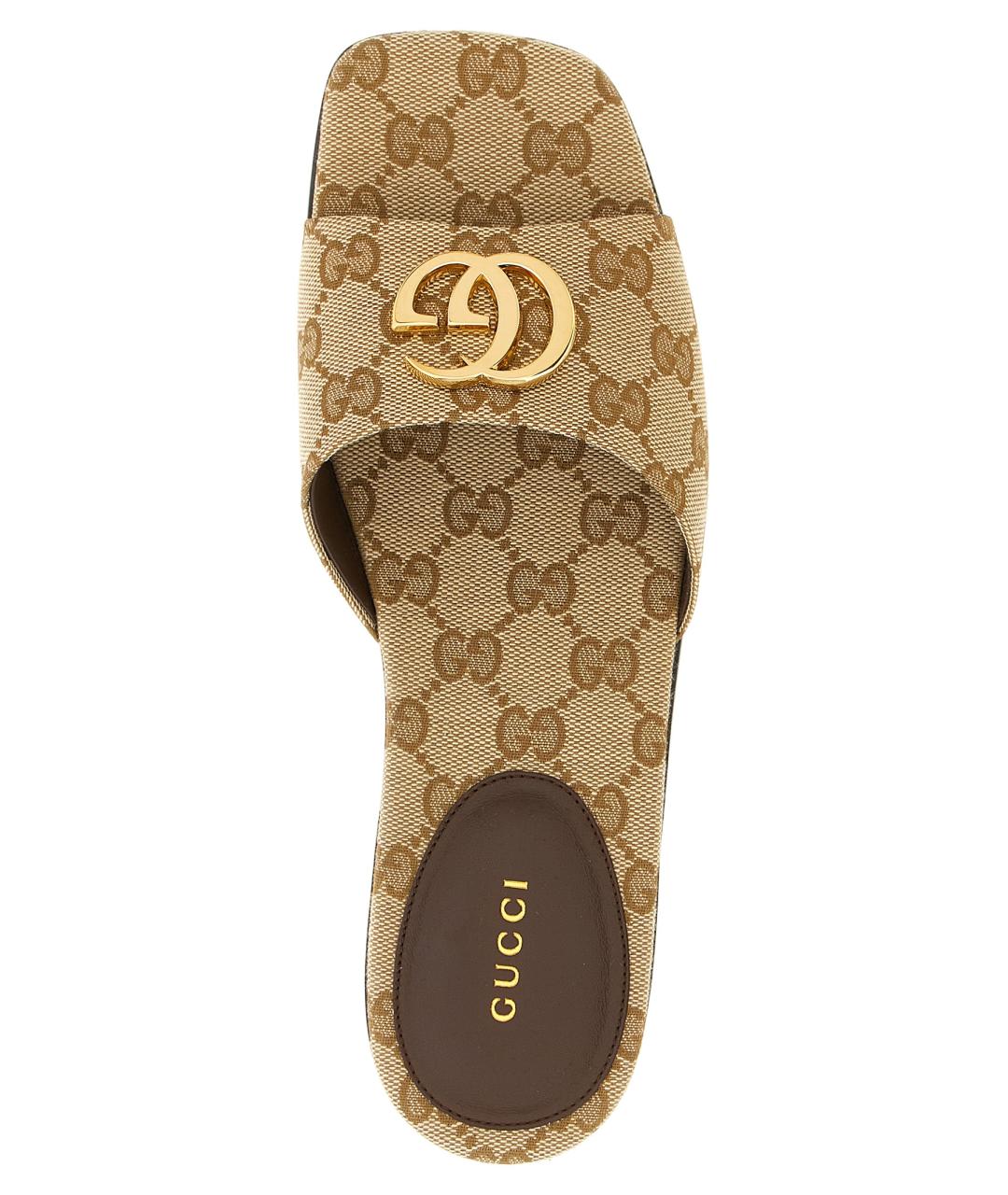 GUCCI Бежевые текстильные шлепанцы, фото 4