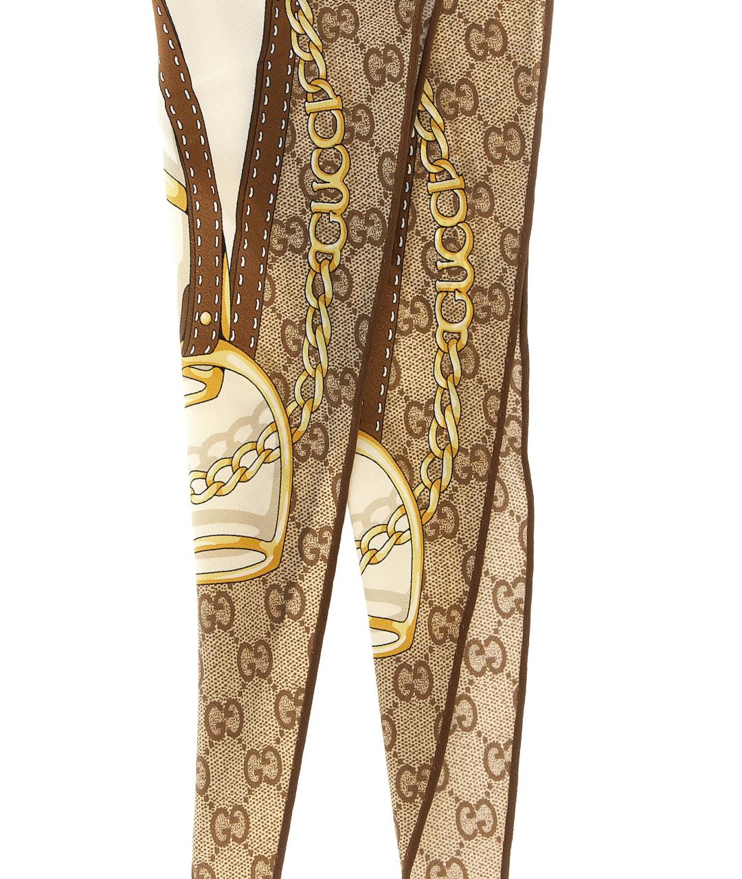 GUCCI Бежевый шелковый шарф, фото 2
