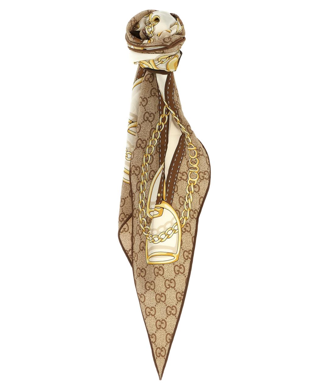 GUCCI Бежевый шелковый шарф, фото 1