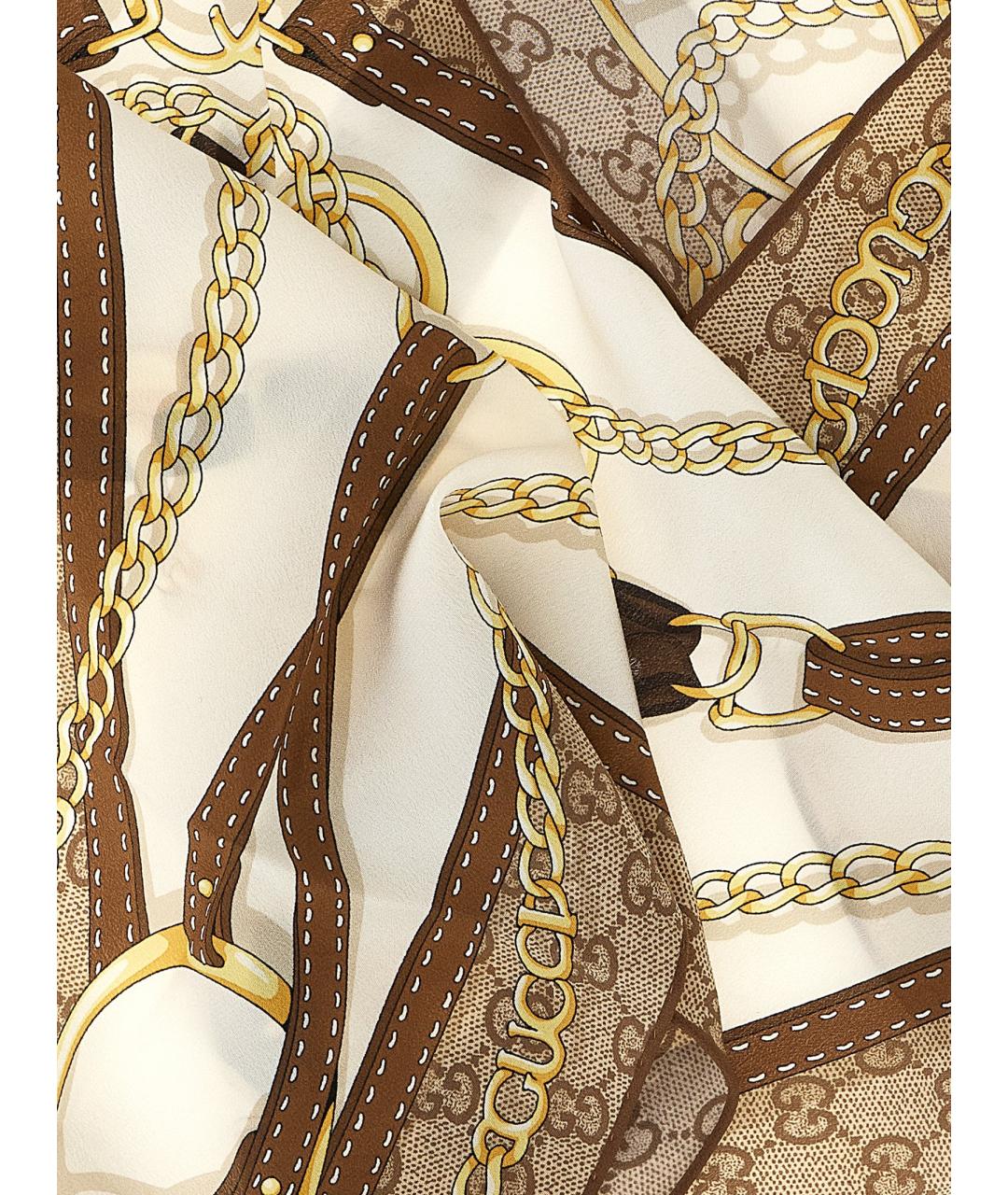 GUCCI Бежевый шелковый шарф, фото 3