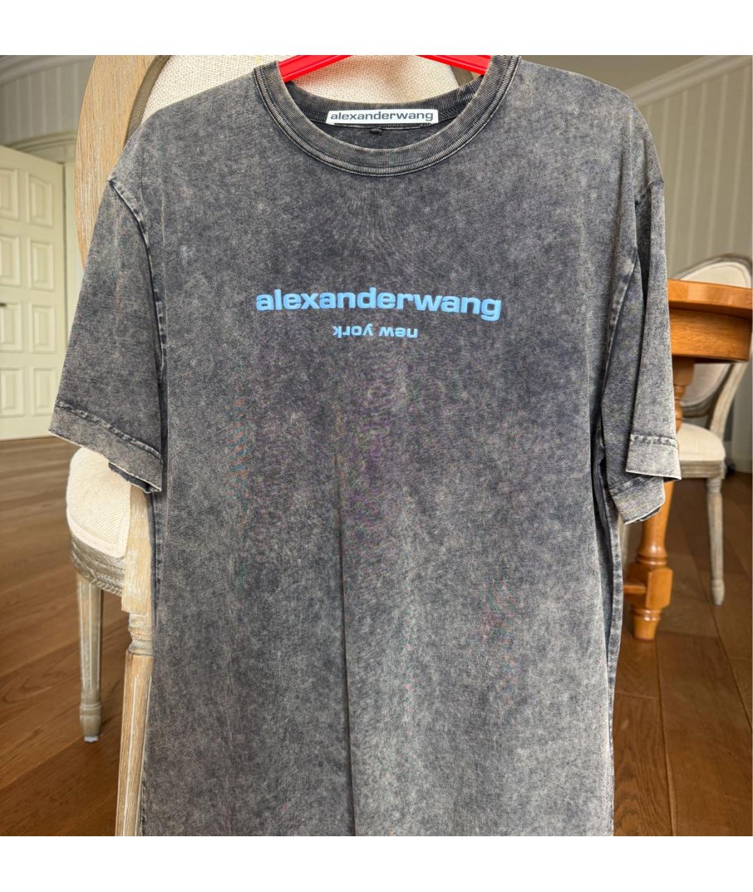 ALEXANDER WANG Серая хлопковая футболка, фото 3