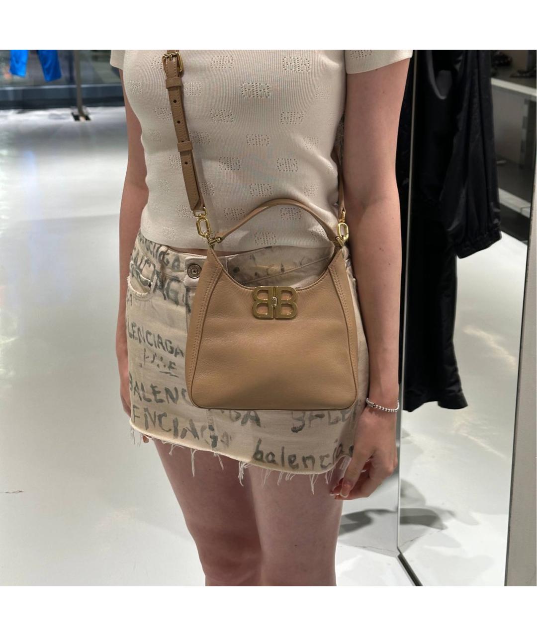 BALENCIAGA Бежевая кожаная сумка с короткими ручками, фото 6