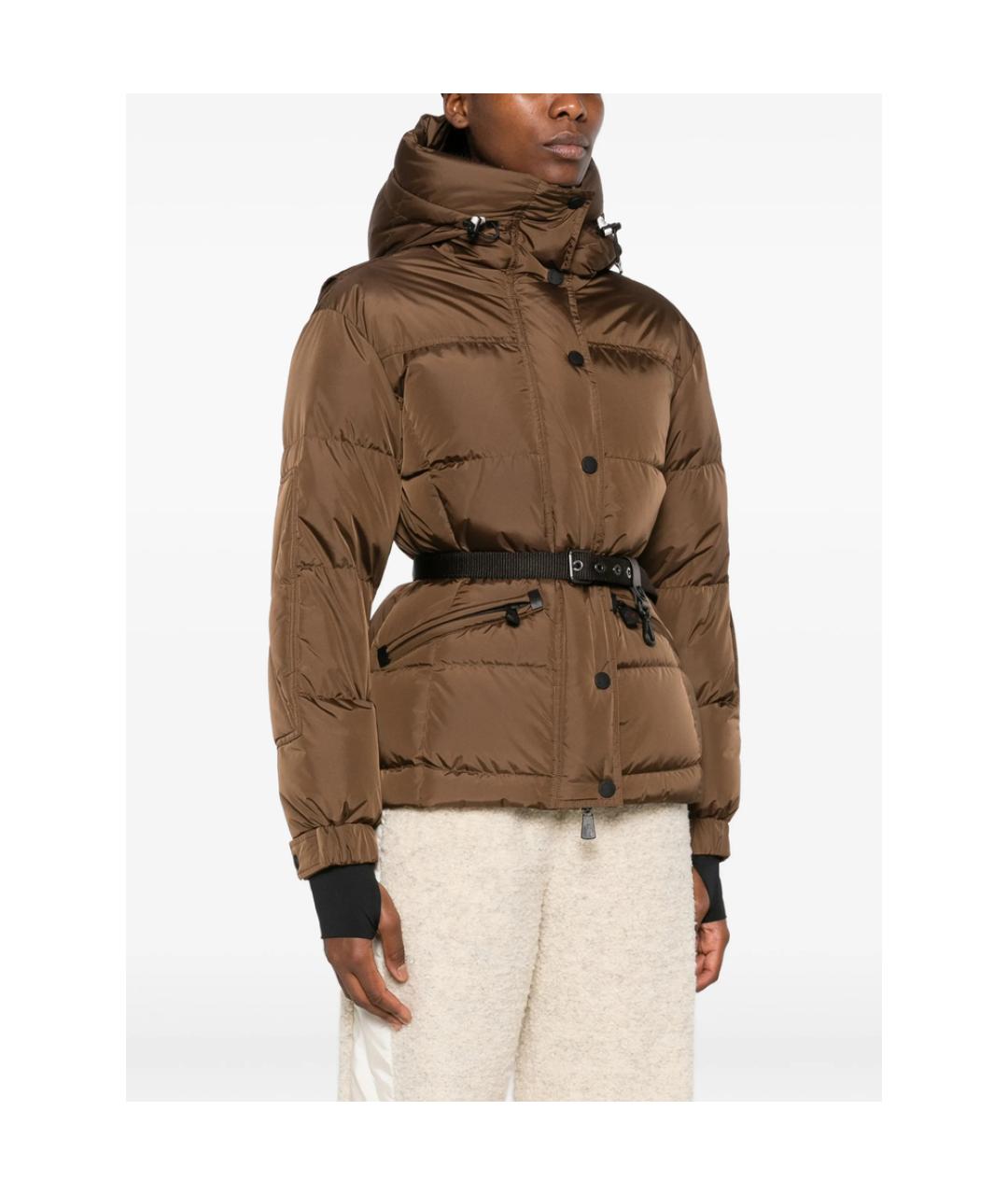 MONCLER GRENOBLE Коричневый полиэстеровый пуховик, фото 3