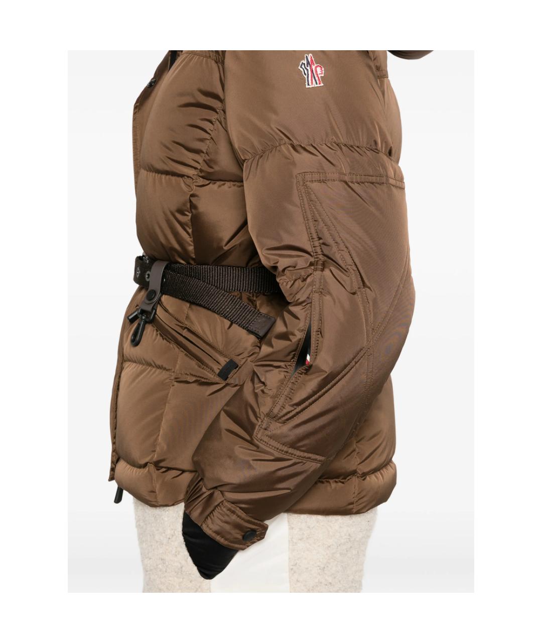 MONCLER GRENOBLE Коричневый полиэстеровый пуховик, фото 2