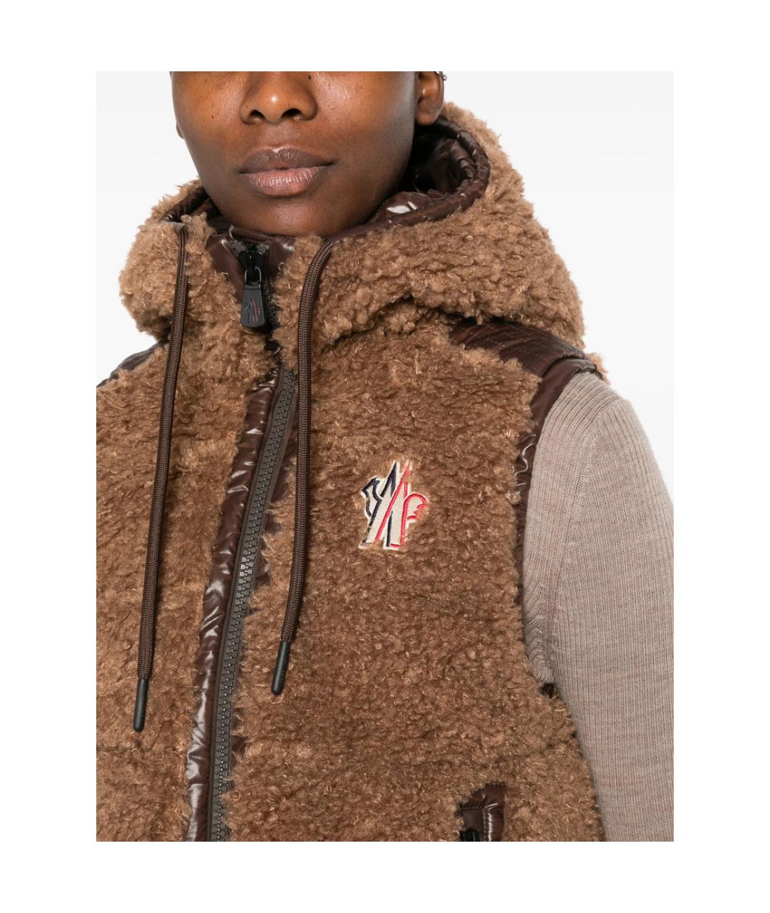 MONCLER GRENOBLE Коричневый полиэстеровый жилет, фото 4