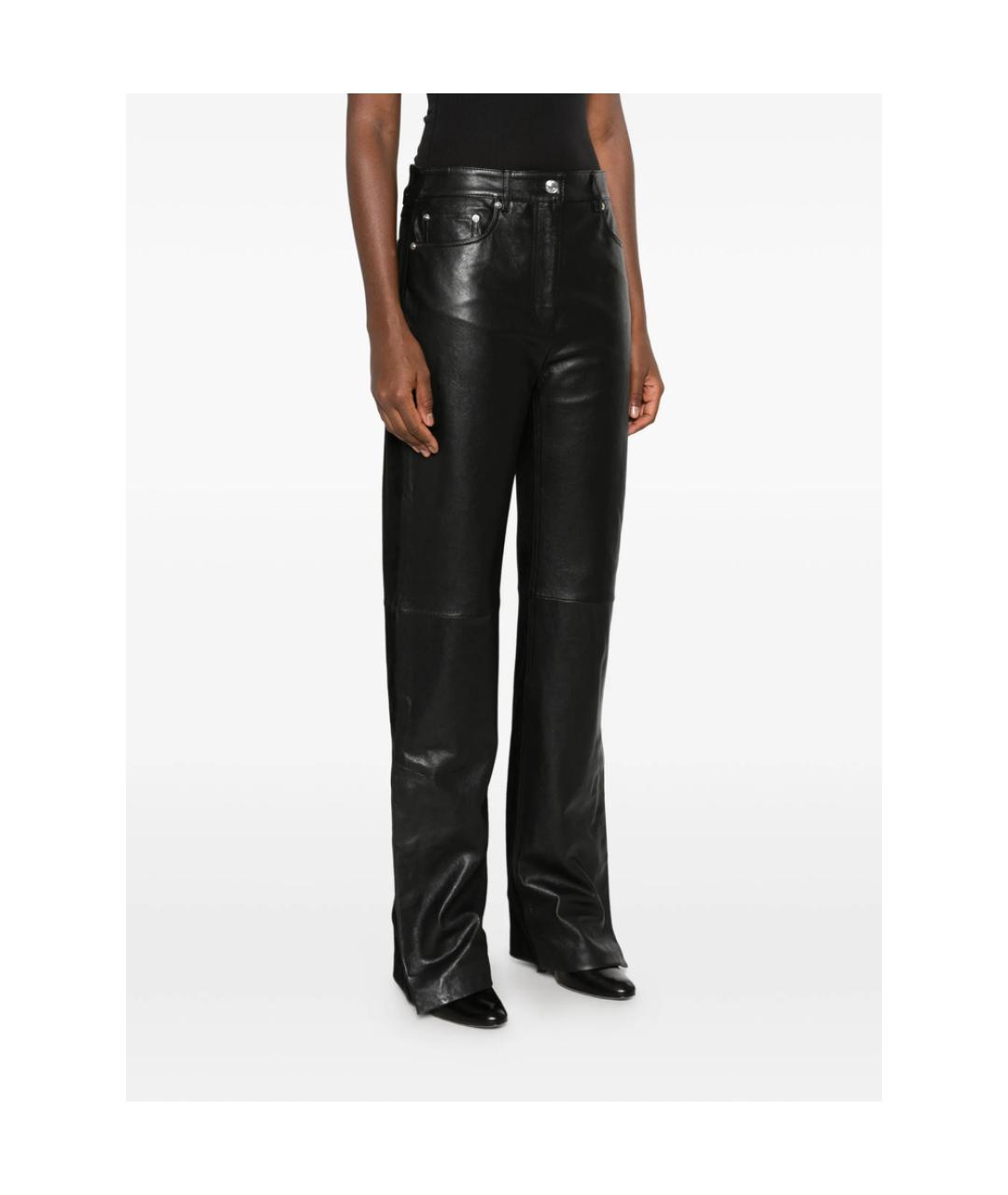 SPORTMAX Черные кожаные прямые брюки, фото 3
