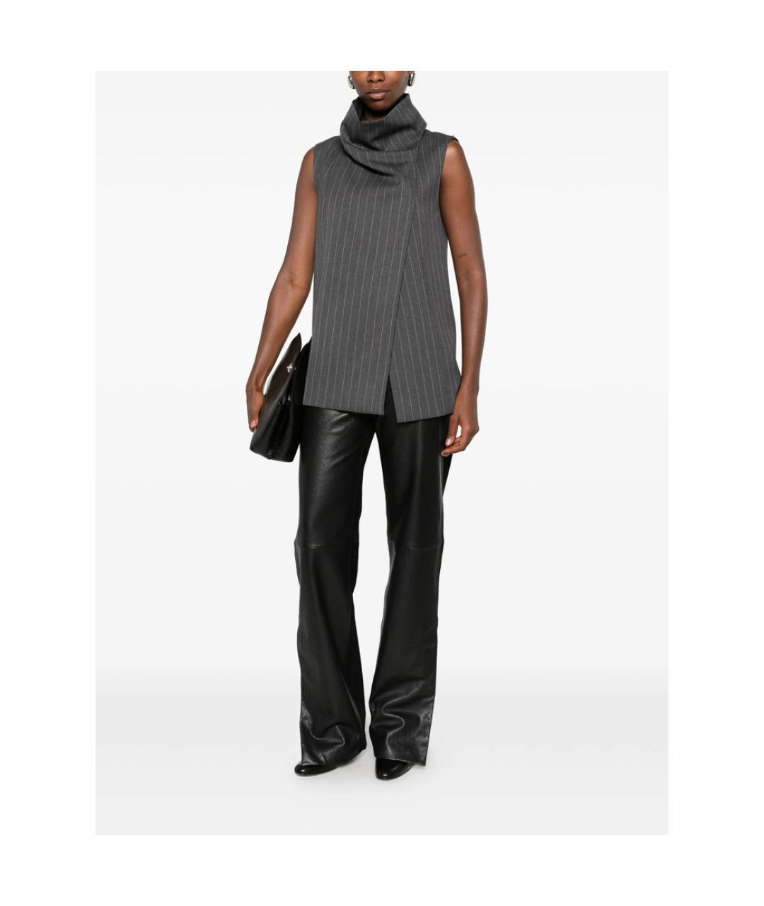 SPORTMAX Черные кожаные прямые брюки, фото 5
