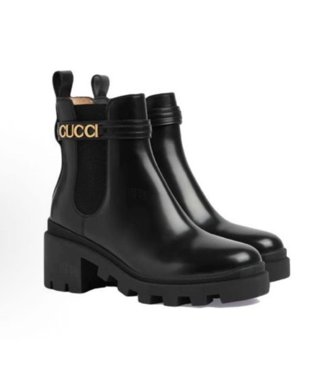 GUCCI Черные кожаные ботинки, фото 2