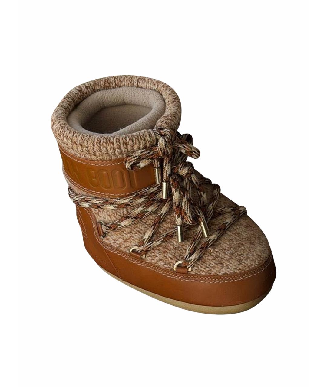 MOON BOOT Коричневые кожаные ботинки, фото 1