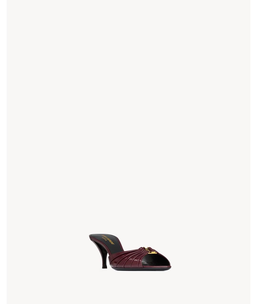 SAINT LAURENT Бордовые кожаные мюли, фото 3