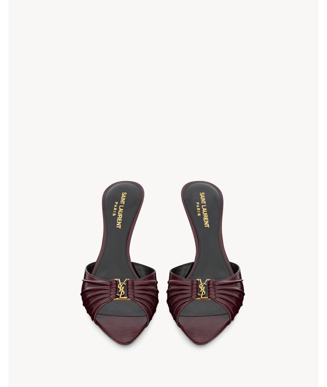 SAINT LAURENT Бордовые кожаные мюли, фото 2