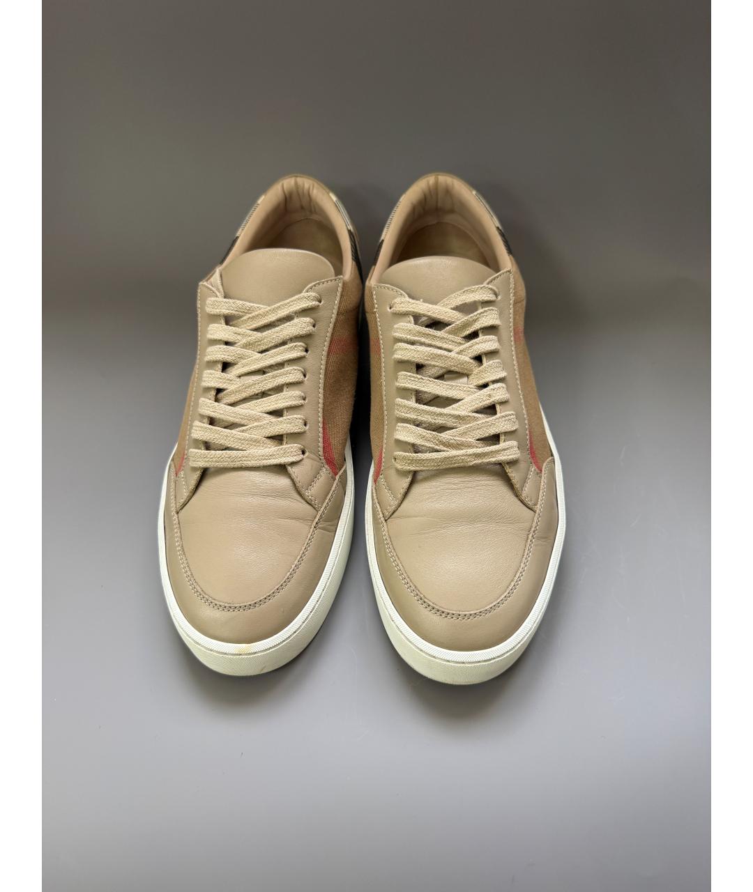 BURBERRY Бежевые кожаные кеды, фото 3