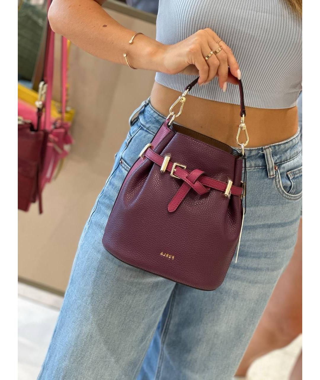 FURLA Фиолетовая кожаная сумка с короткими ручками, фото 4