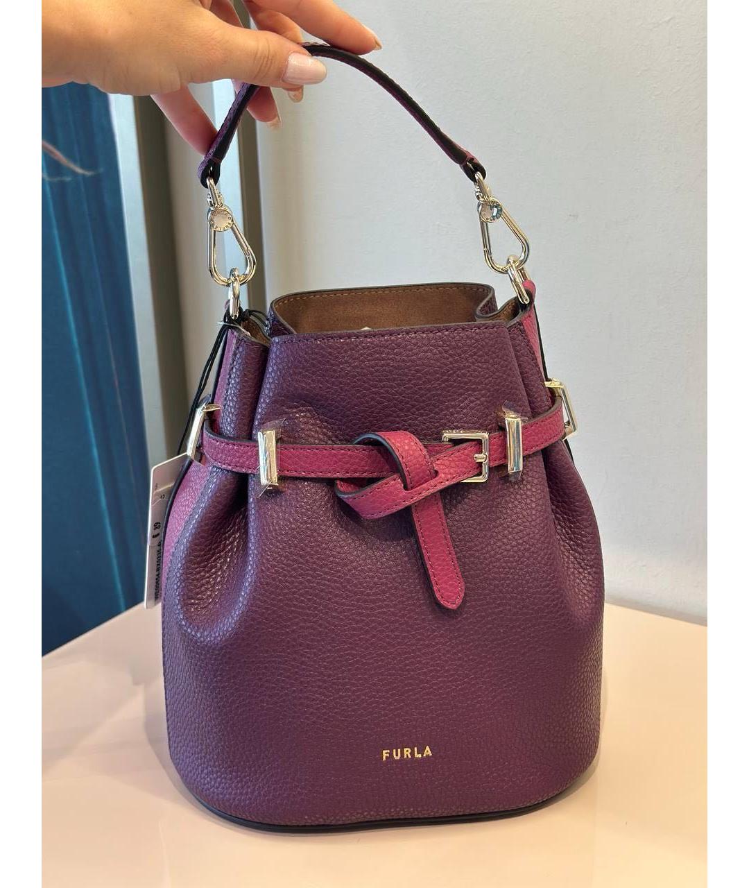 FURLA Фиолетовая кожаная сумка с короткими ручками, фото 9