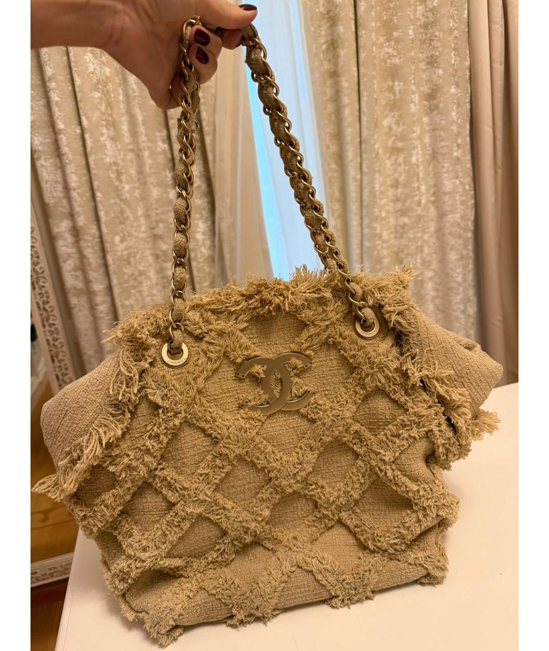 CHANEL Бежевая твидовая сумка тоут, фото 3