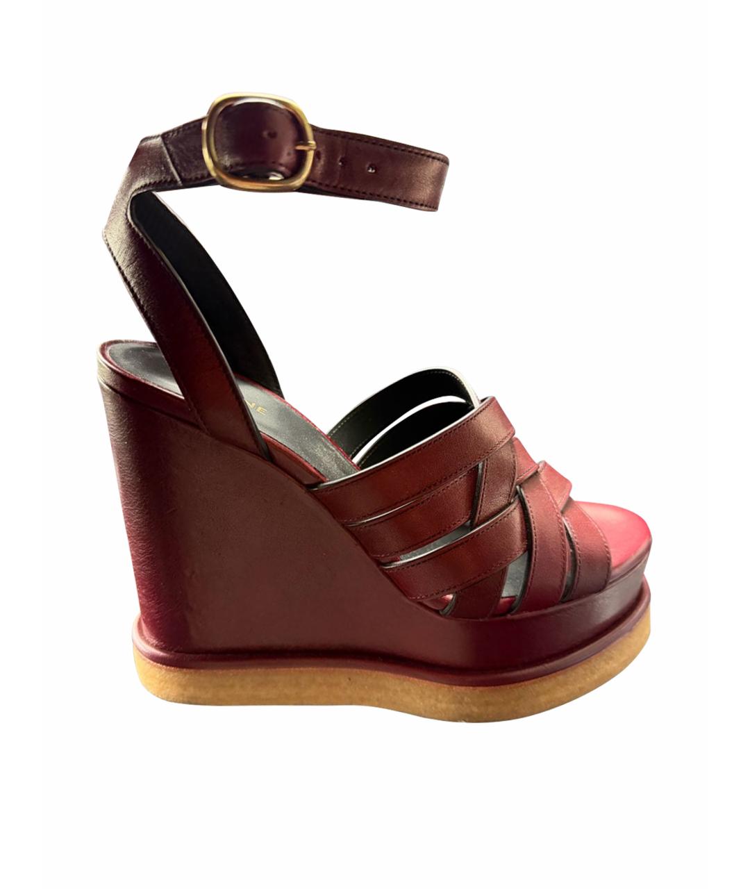 CELINE Бордовые кожаные босоножки, фото 9