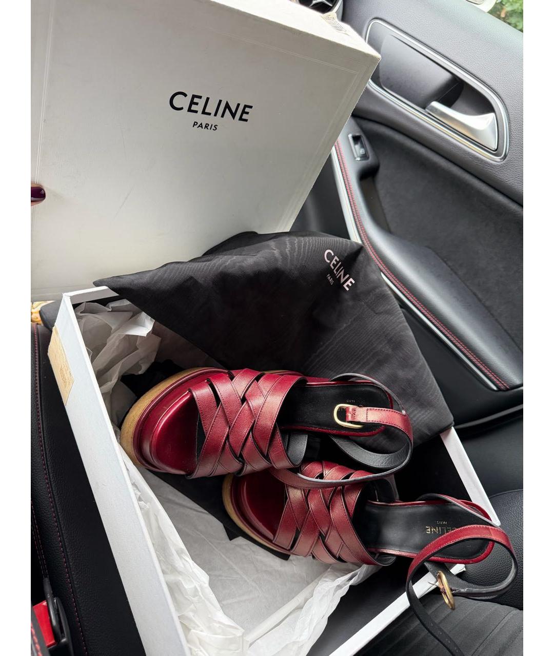 CELINE Бордовые кожаные босоножки, фото 2