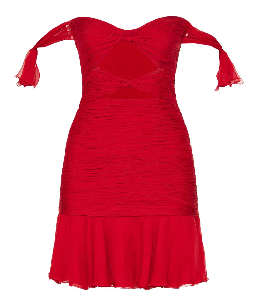 VALENTINO Красное шелковое коктейльное платье, фото 1