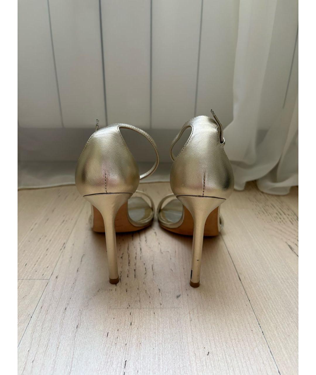 SAINT LAURENT Золотые кожаные босоножки, фото 4