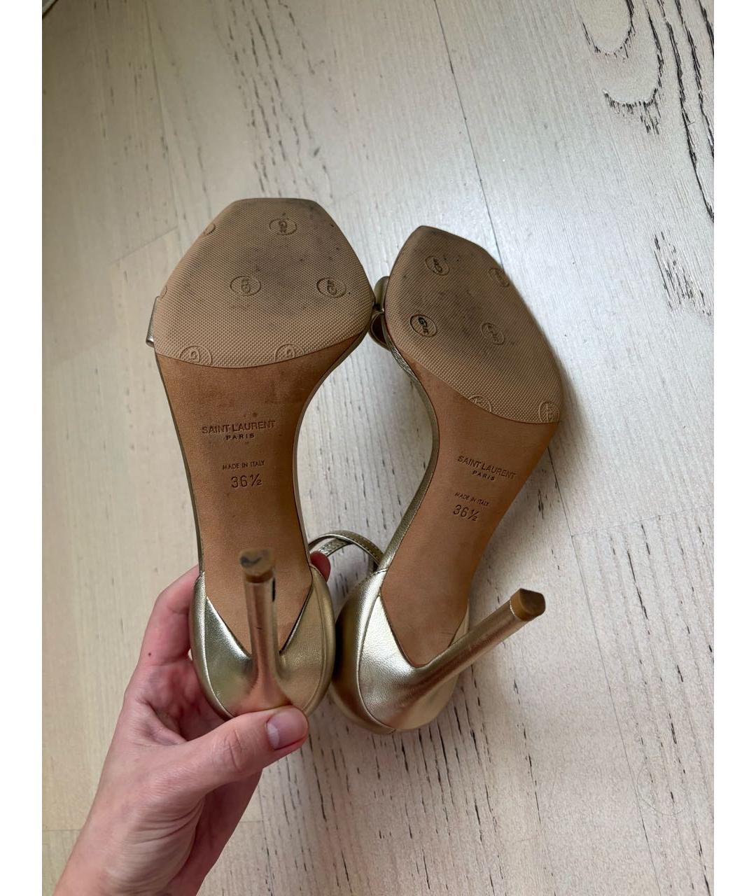 SAINT LAURENT Золотые кожаные босоножки, фото 5