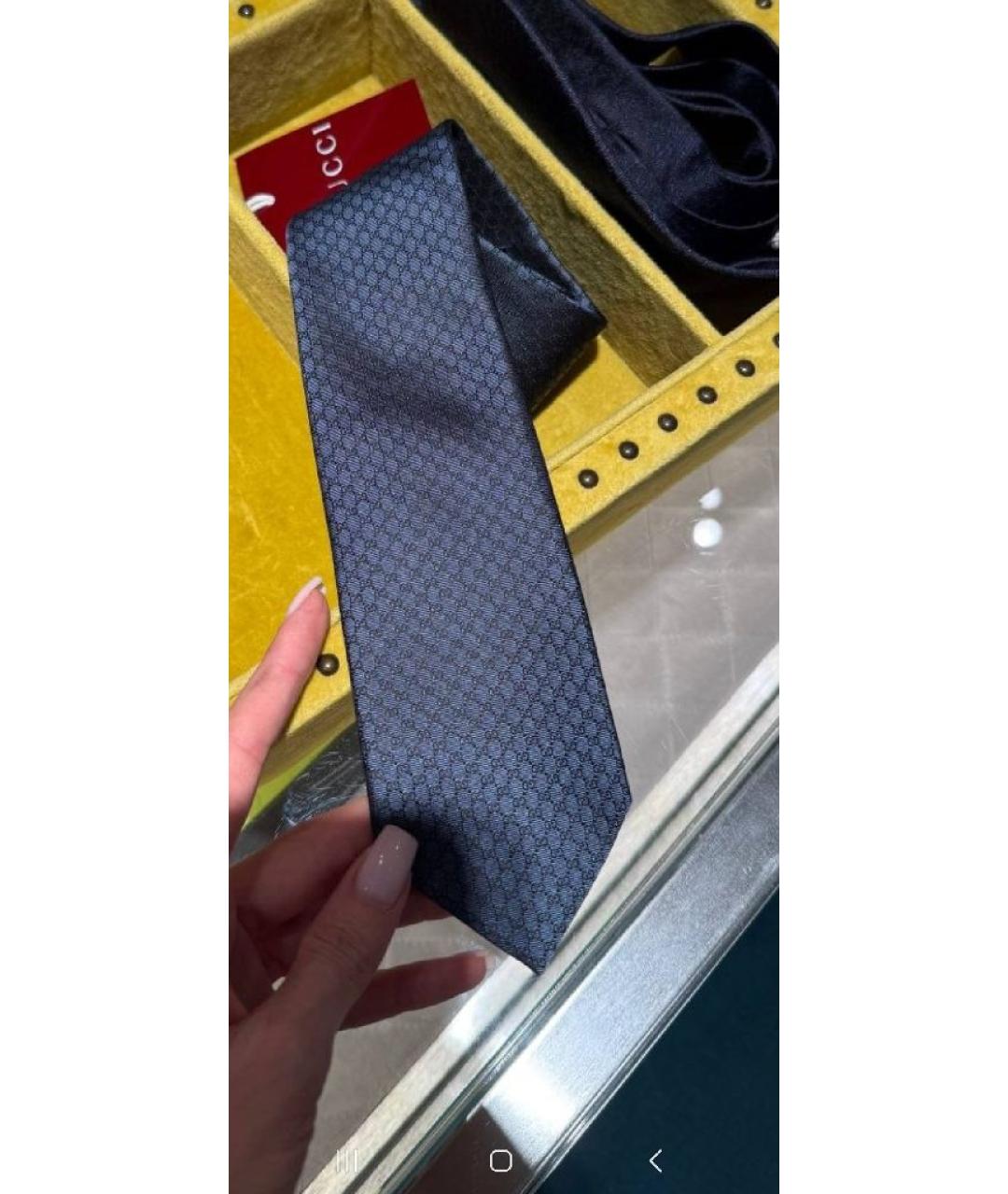 GUCCI Темно-синий шелковый галстук, фото 2