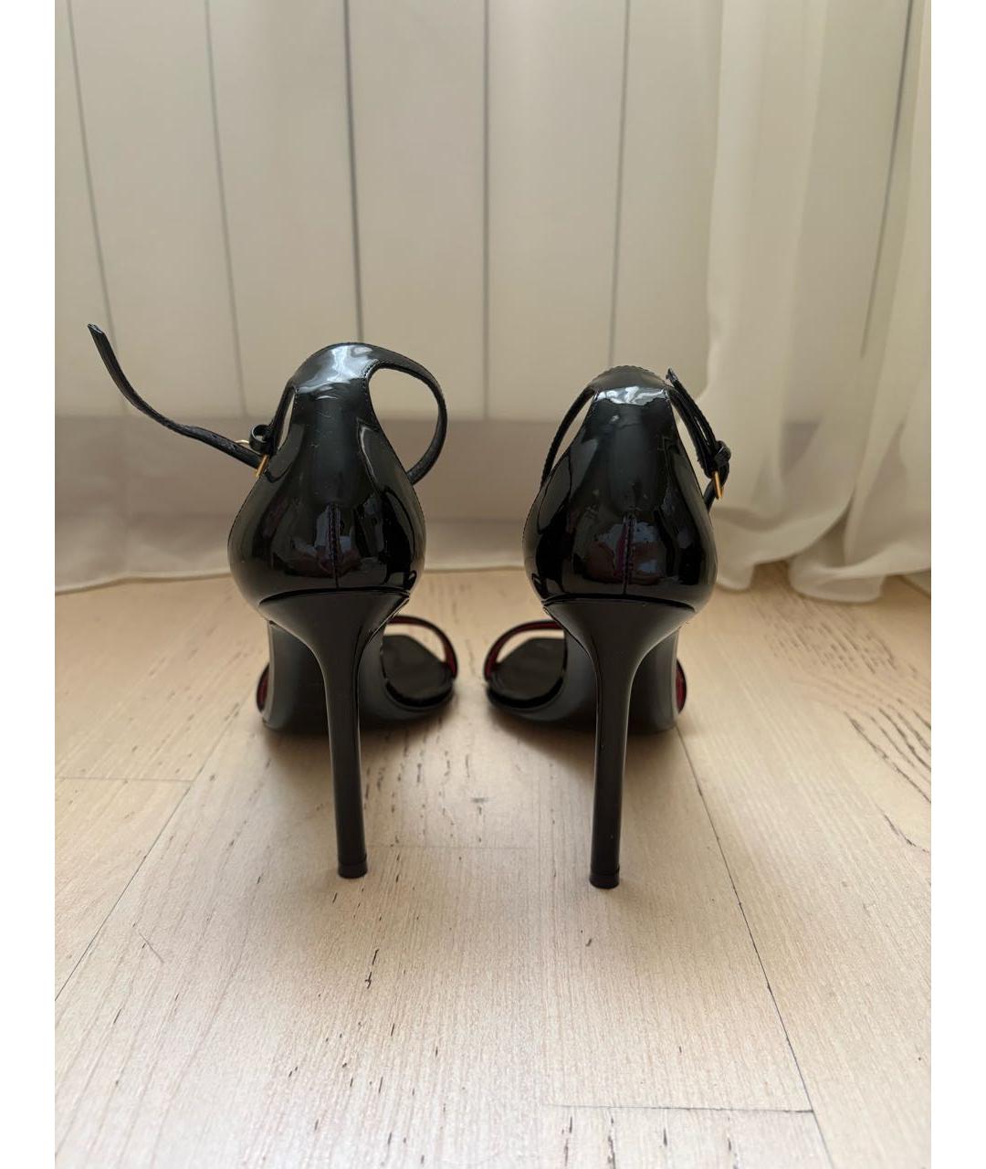 SAINT LAURENT Черные босоножки из лакированной кожи, фото 4
