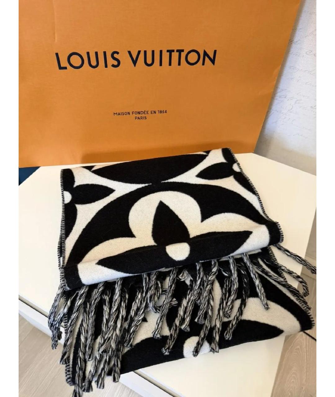 LOUIS VUITTON Черный шерстяной шарф, фото 3