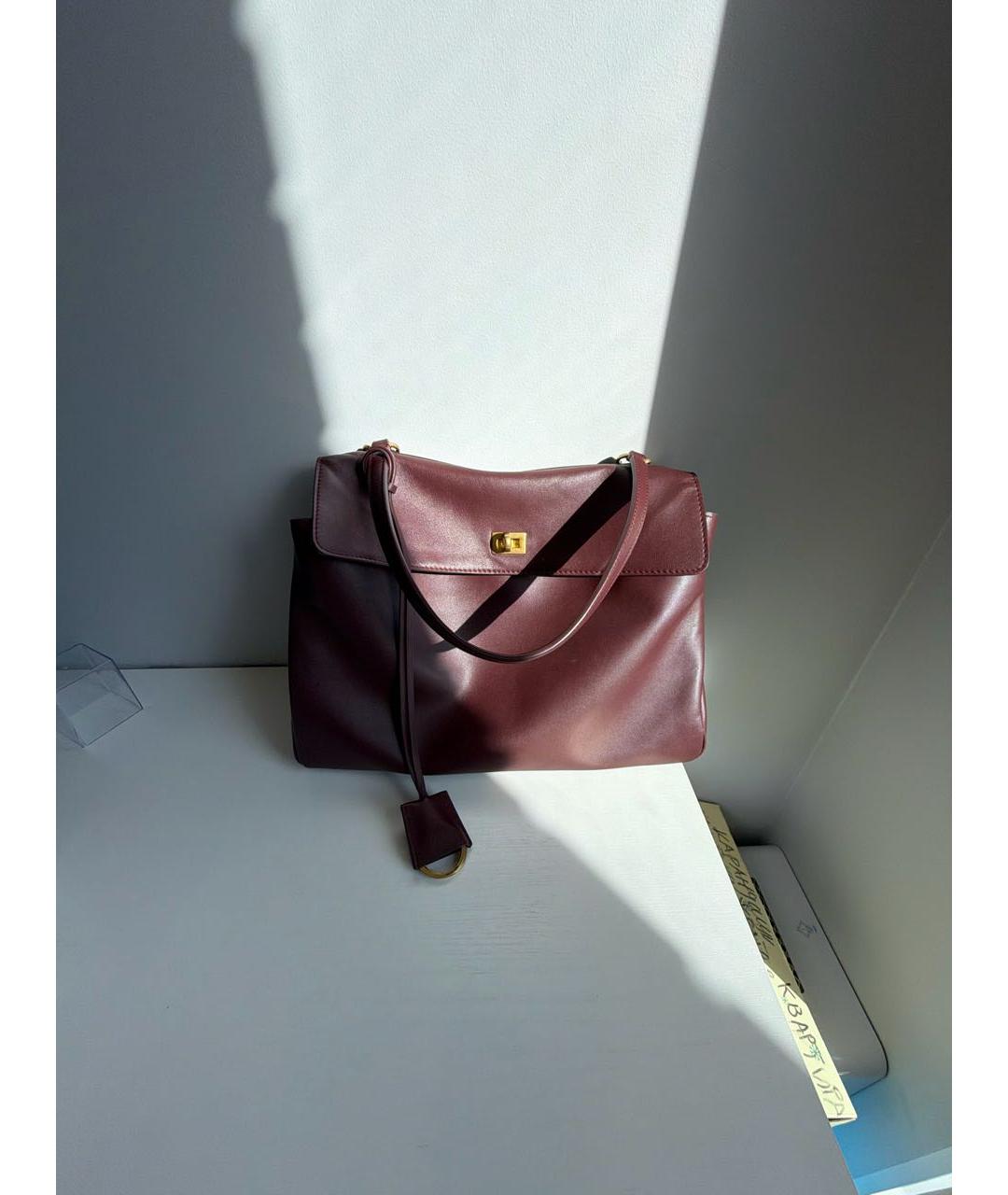 BALENCIAGA Бордовая кожаная сумка тоут, фото 6