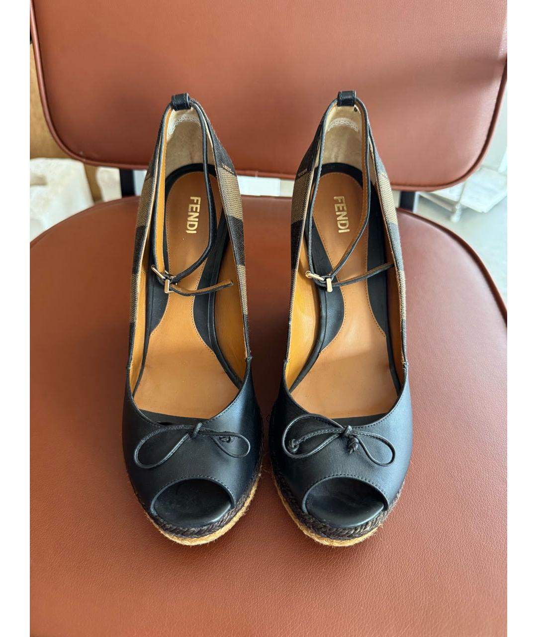 FENDI Черные кожаные босоножки, фото 4