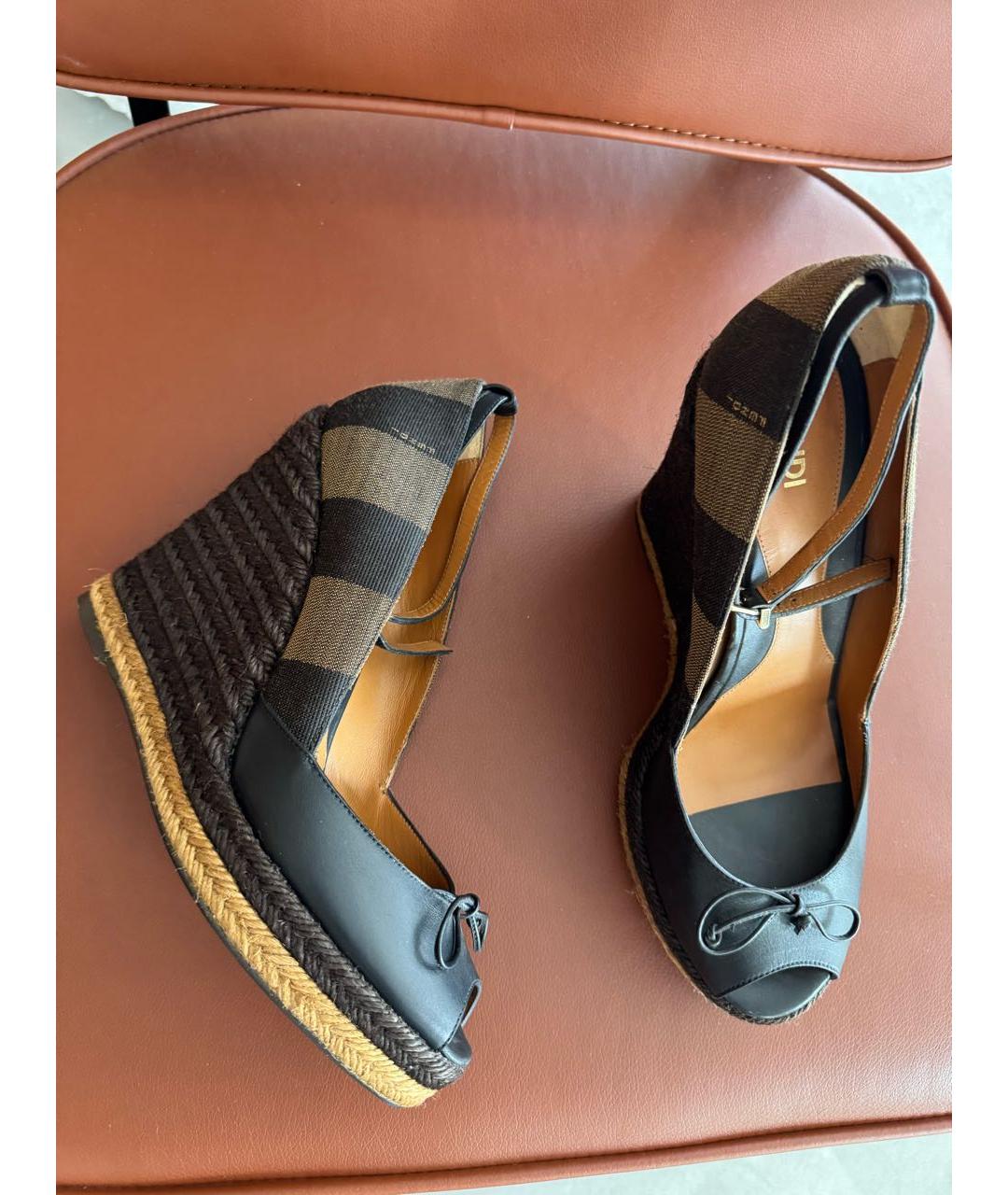 FENDI Черные кожаные босоножки, фото 5