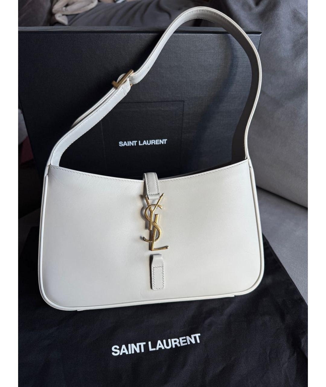 SAINT LAURENT Белая кожаная сумка с короткими ручками, фото 9