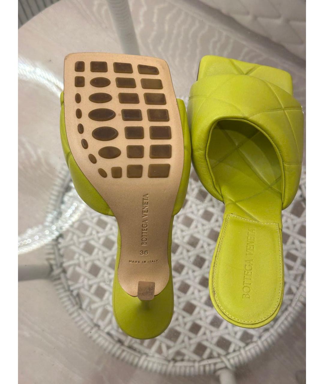 BOTTEGA VENETA Зеленые кожаные мюли, фото 4