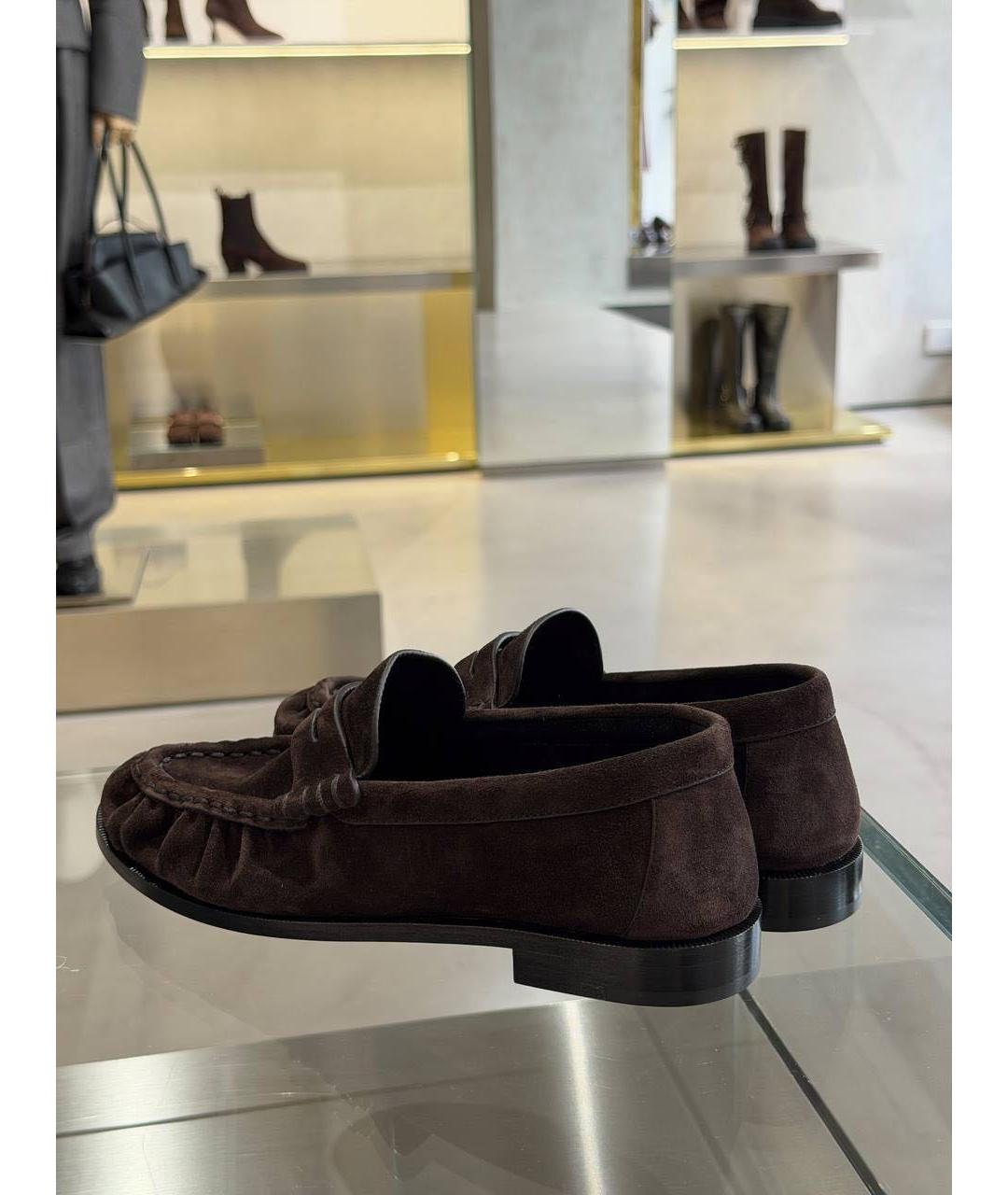 SAINT LAURENT Коричневые замшевые лоферы, фото 4