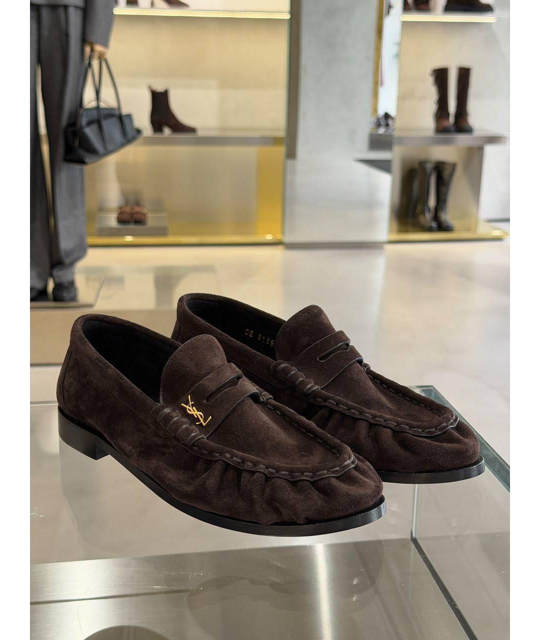 SAINT LAURENT Коричневые замшевые лоферы, фото 3