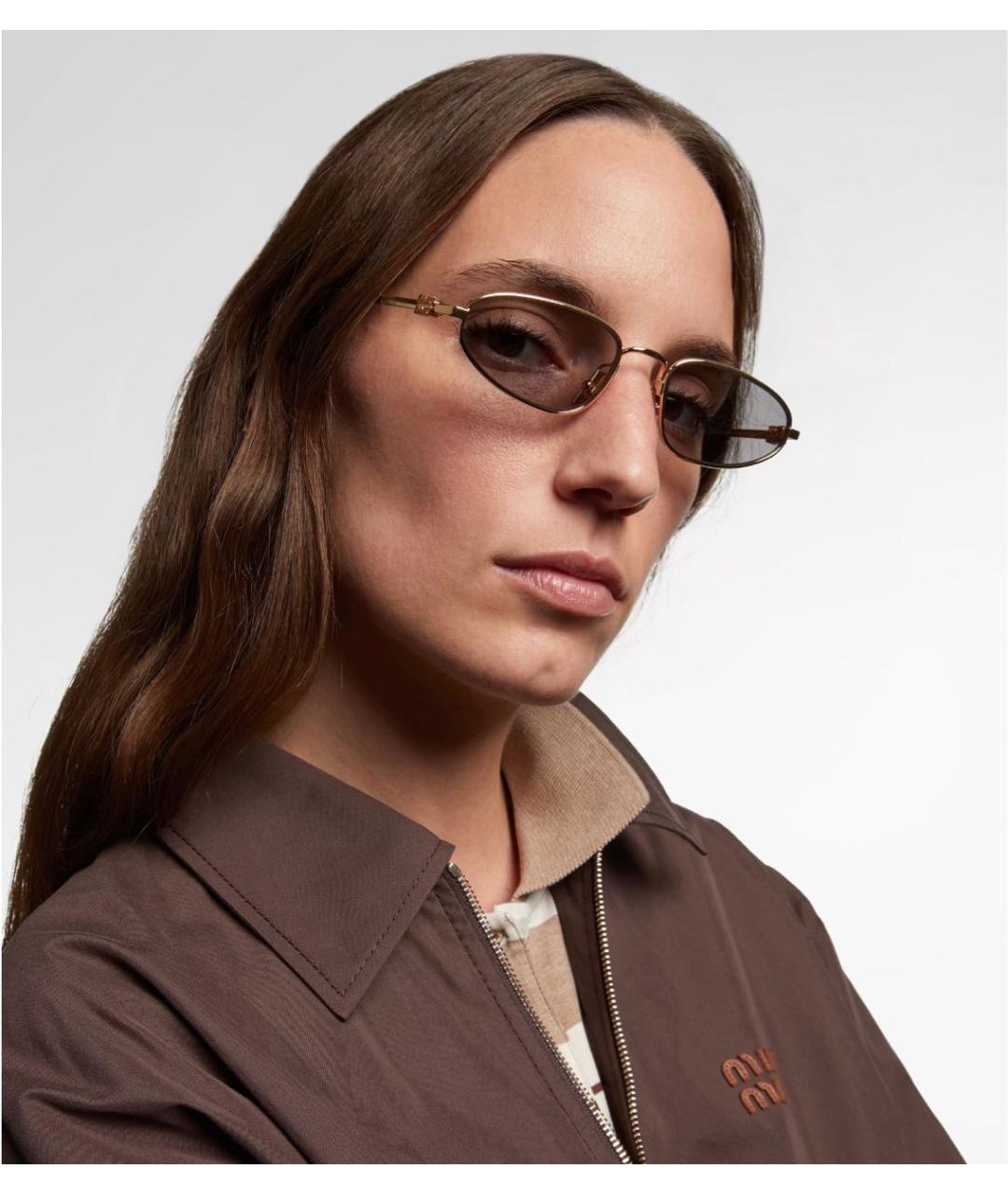 MIU MIU Золотые металлические солнцезащитные очки, фото 5