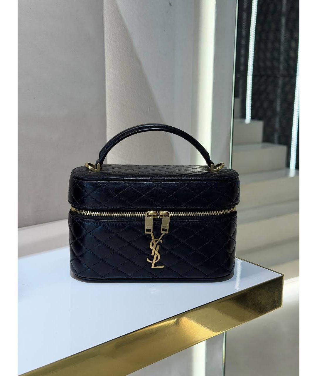 SAINT LAURENT Черная кожаная сумка с короткими ручками, фото 3