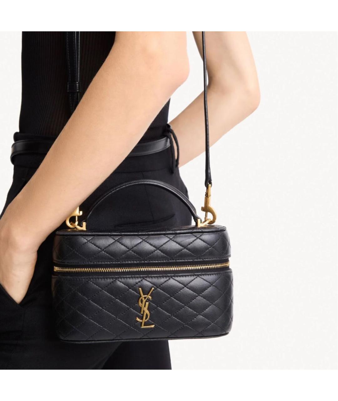SAINT LAURENT Черная кожаная сумка с короткими ручками, фото 2