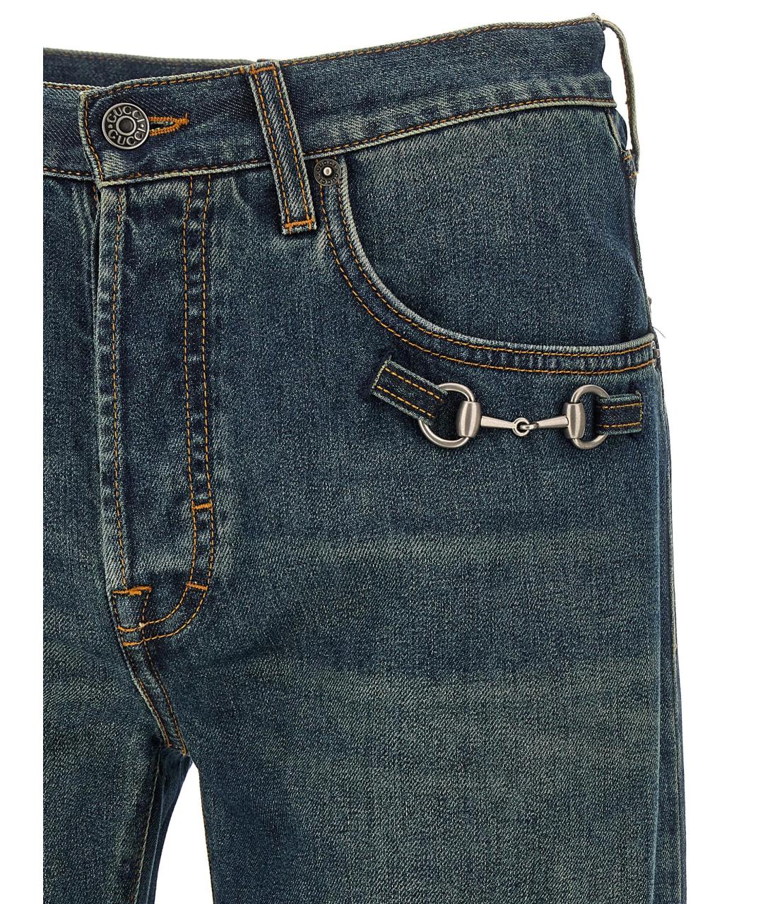 GUCCI Синие хлопковые прямые джинсы, фото 3