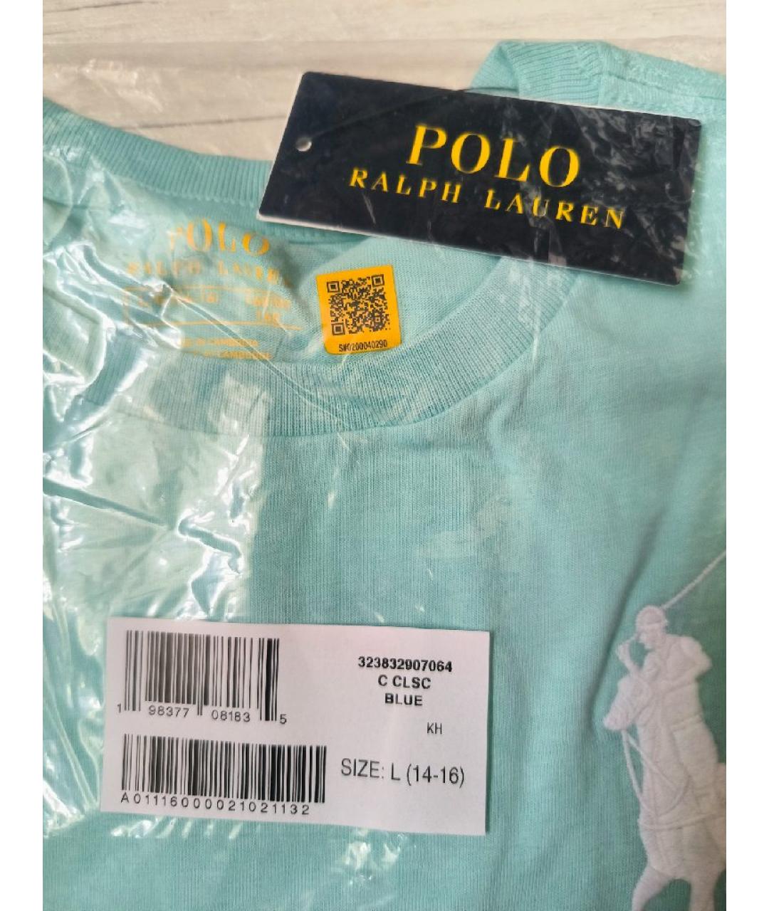 POLO RALPH LAUREN Голубая хлопковая детская футболка, фото 4