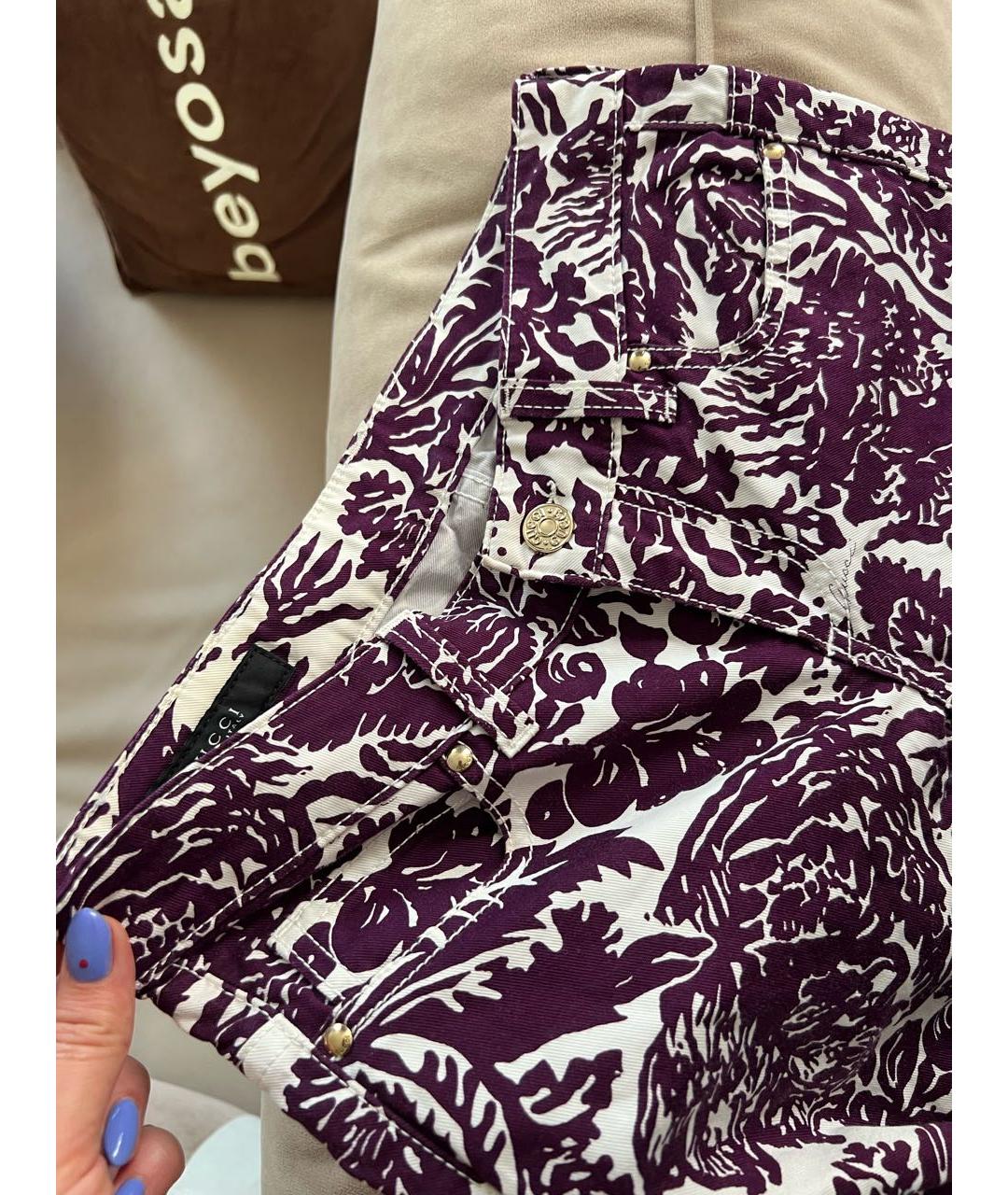 GUCCI Фиолетовые хлопковые брюки узкие, фото 3