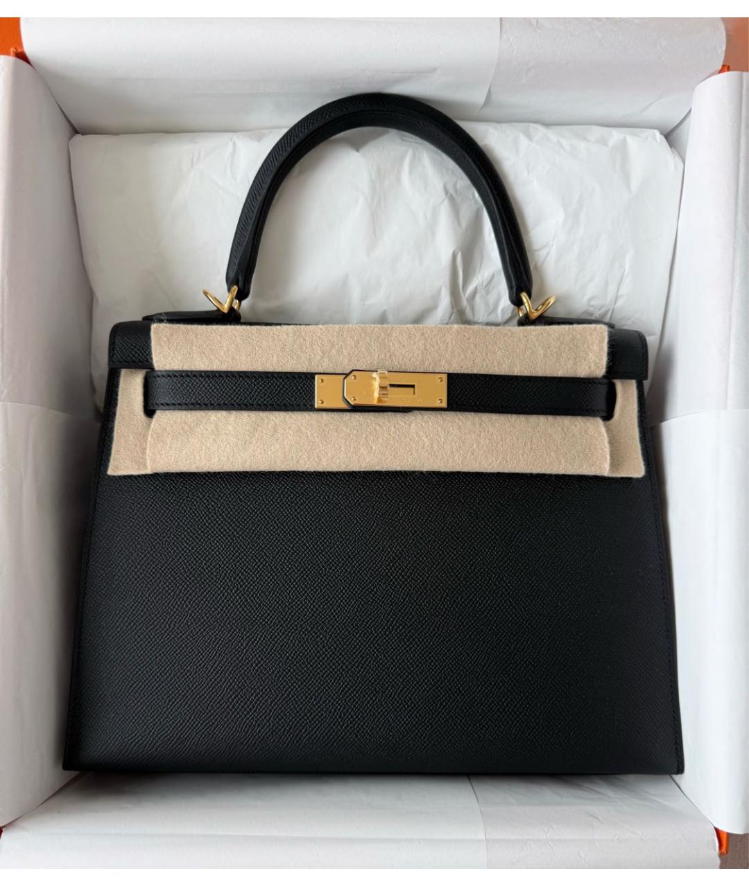 HERMES Черная кожаная сумка с короткими ручками, фото 2
