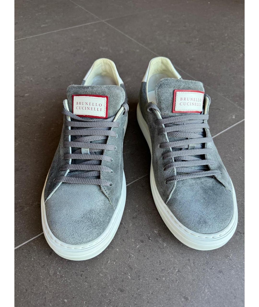 BRUNELLO CUCINELLI Антрацитовые замшевые низкие кроссовки / кеды, фото 2