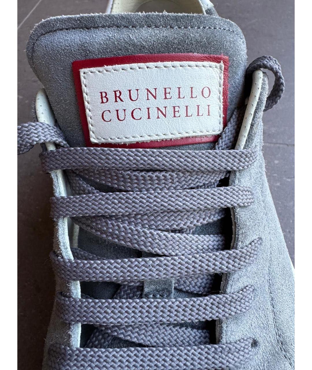 BRUNELLO CUCINELLI Антрацитовые замшевые низкие кроссовки / кеды, фото 7