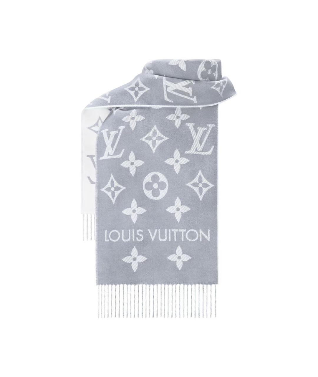 LOUIS VUITTON Серый шерстяной шарф, фото 2