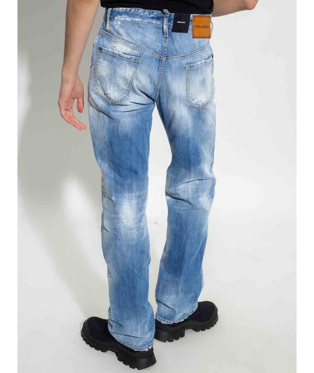 DSQUARED2 Голубые хлопковые прямые джинсы, фото 3