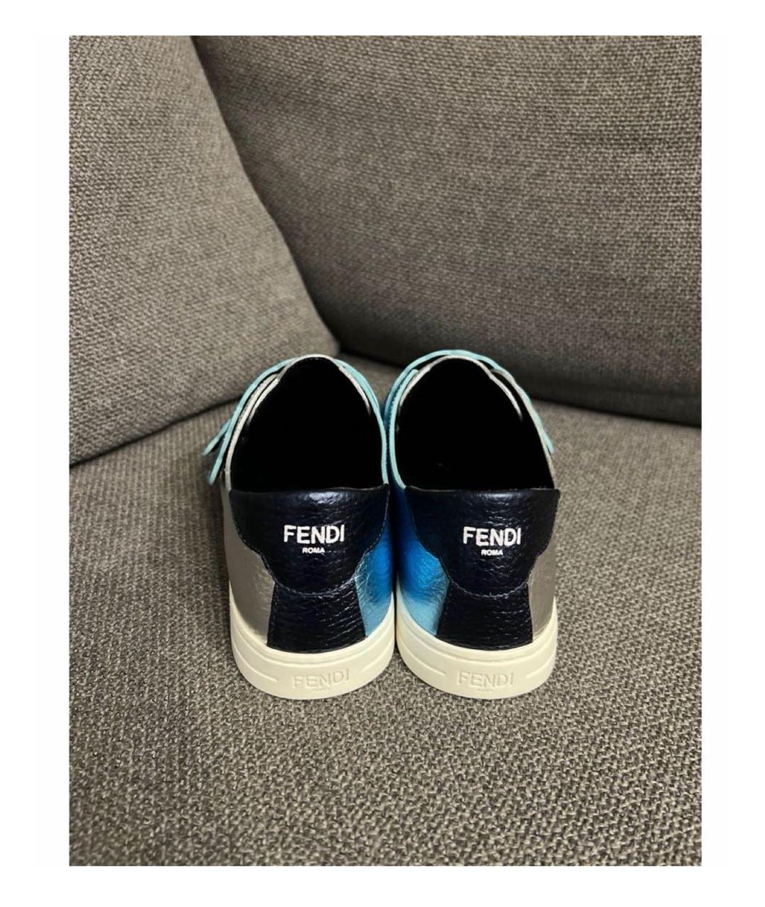 FENDI Серебряные кожаные кеды, фото 4
