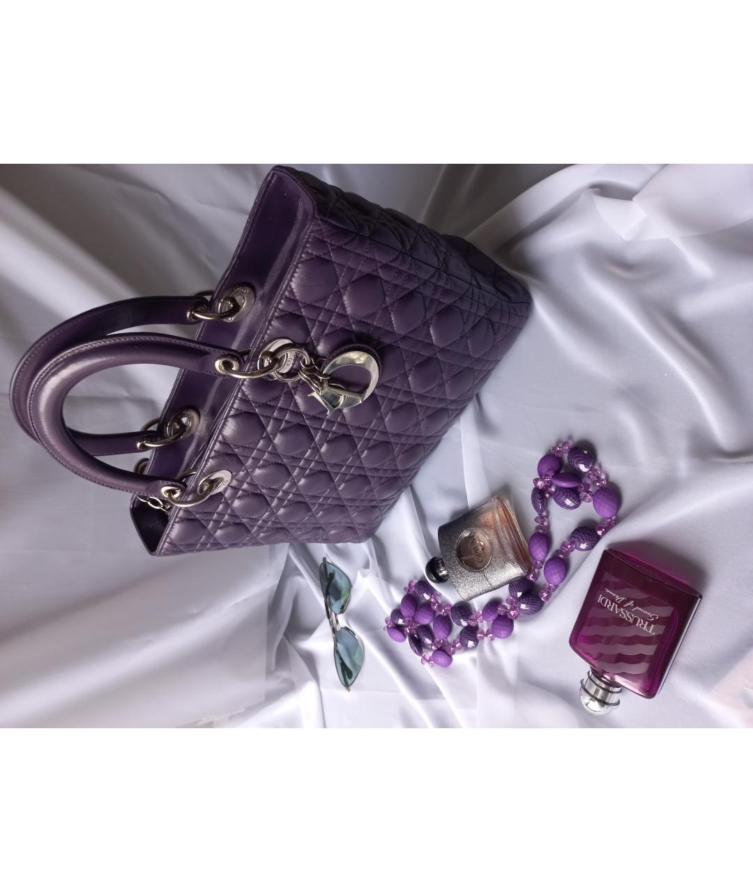 CHRISTIAN DIOR PRE-OWNED Фиолетовая кожаная сумка с короткими ручками, фото 9
