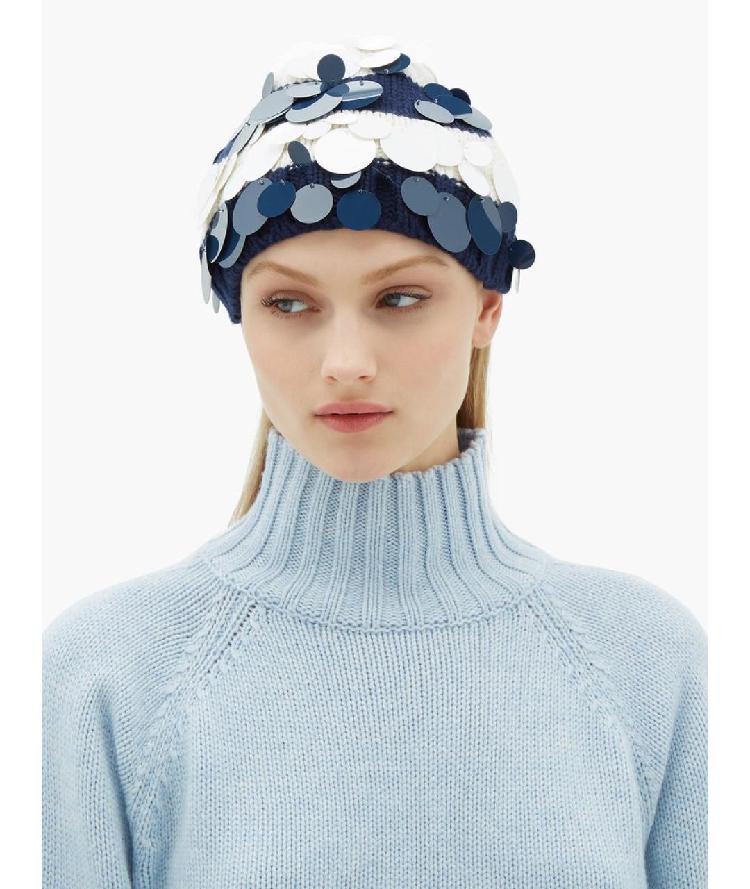 PRADA Темно-синяя кашемировая шапка, фото 5
