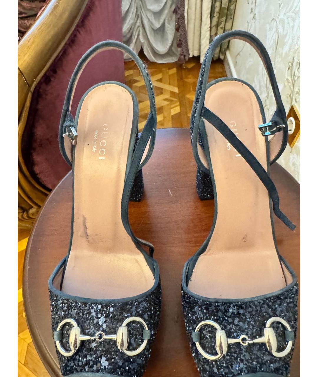 GUCCI Темно-синие текстильные босоножки, фото 7